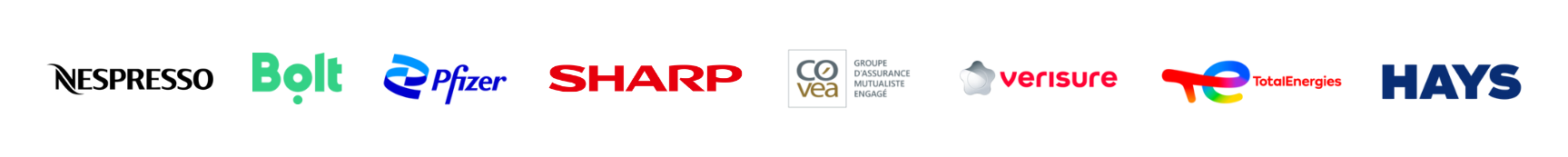 Nespresso, Bolt, Pfizer, Sharp, Covéa, Verisure, TotalEnergies, Hays